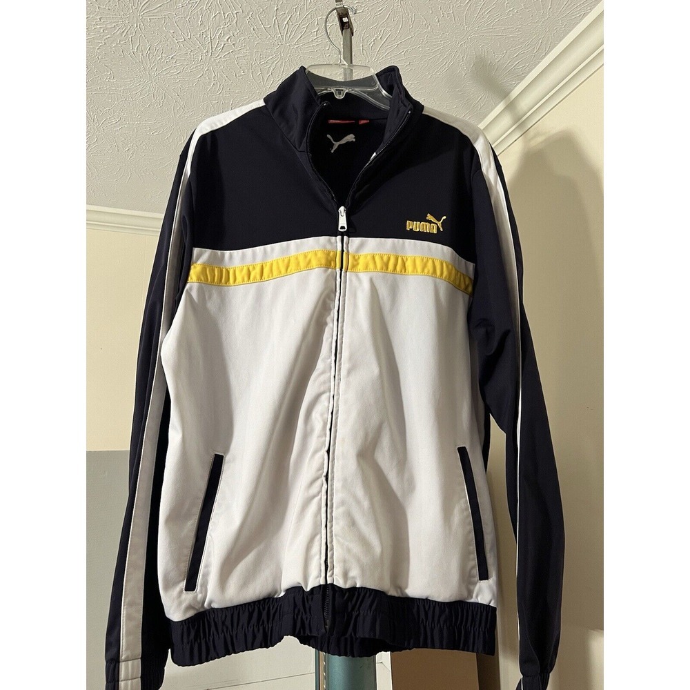 Vintage Puma Zip-Up Jacket White Blue & Yellow-Sz‎ M